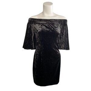 CYNTHIA STEFFE Off the Shoulder Black Velvet Drape Sleeve Bodycon Sheath Sz 8‎